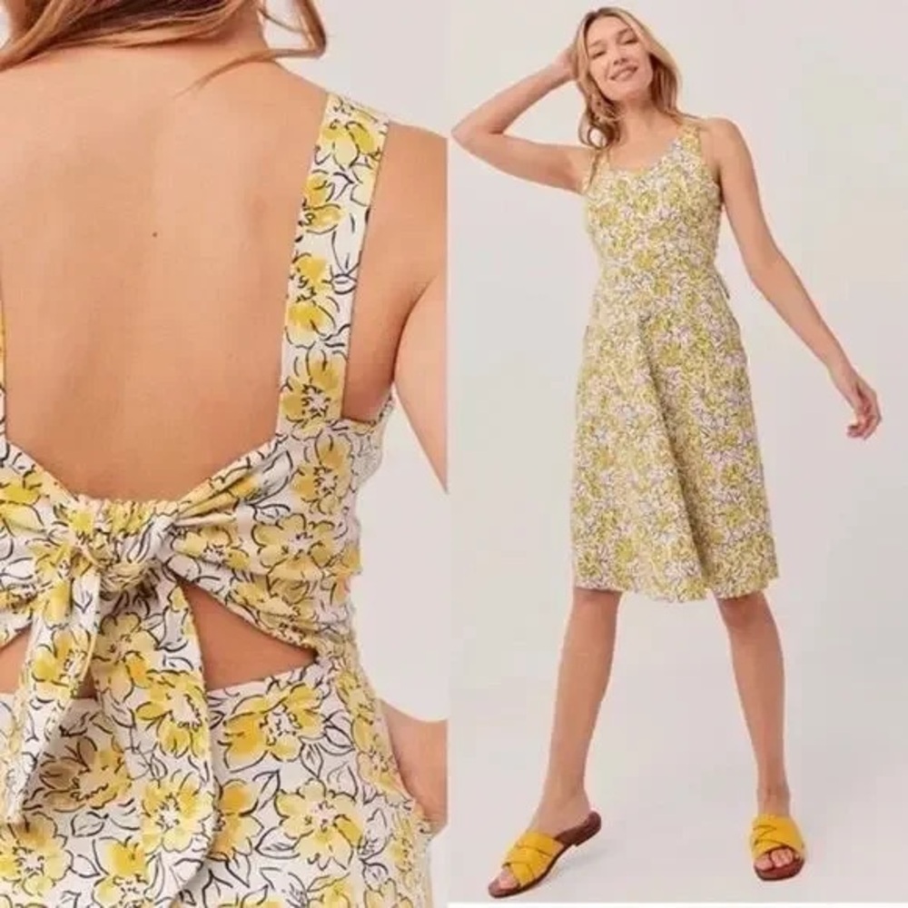 NWT Pact Reverie Floral Yellow Jolene Tie-Back Fit & Flare Sun Dress S US4 or 6